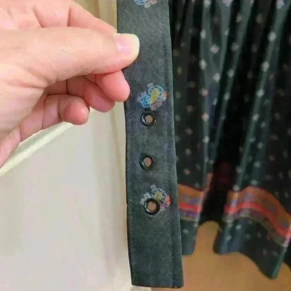 Vintage Black Collard Dress Paisley & Designs Elastic Waist Long Sleeve Button - Picture 7 of 10